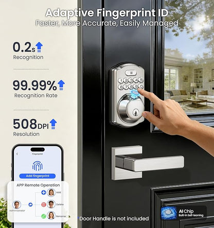 Veise VE012W Built-in WiFi Fingerprint Smart Lock, App Remote Control, - Image 4