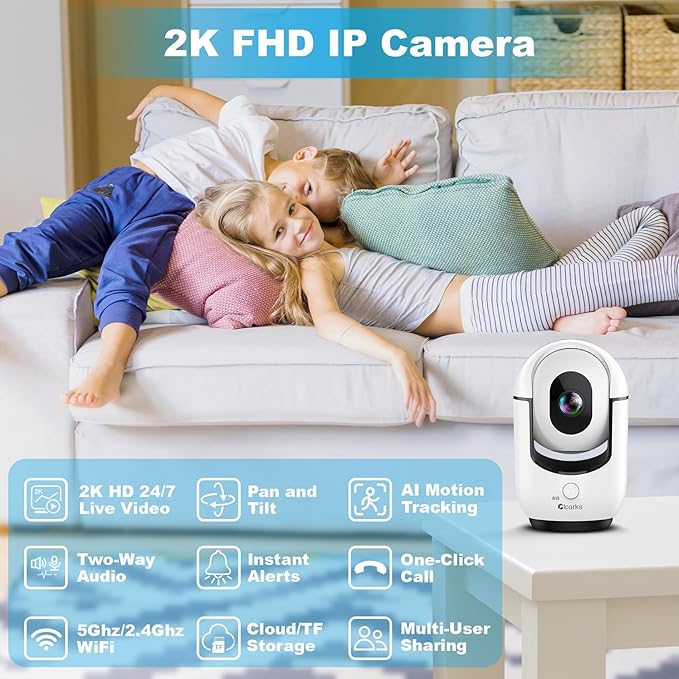 Cloarks 2K Indoor Camera, 5/2.4 GHz WiFi Pan/Tilt Security Camera - Image 2