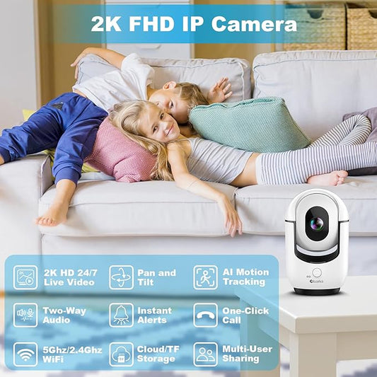 Cloarks 2K Indoor Camera, 5/2.4 GHz WiFi Pan/Tilt Security Camera - Image 2