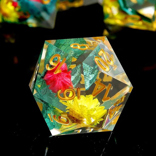 Haxtec Flower Sharp Edge Dice Resin DND Dice Set 7PCS Yellow Blue Red by HaxtecDice