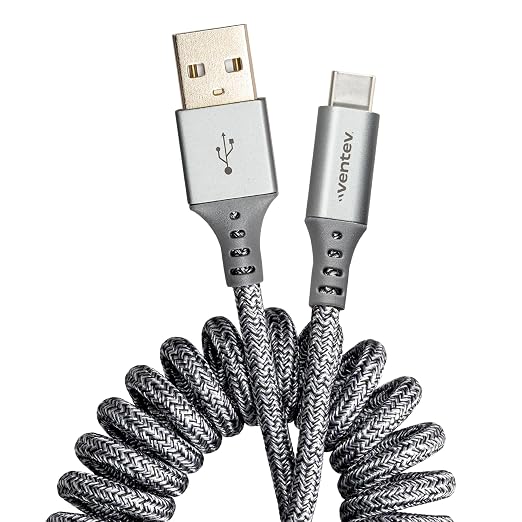 Ventev - Chargesync Helix Cable 14" USB A to USB C, Cloth Covered, Flexible by VENTEV