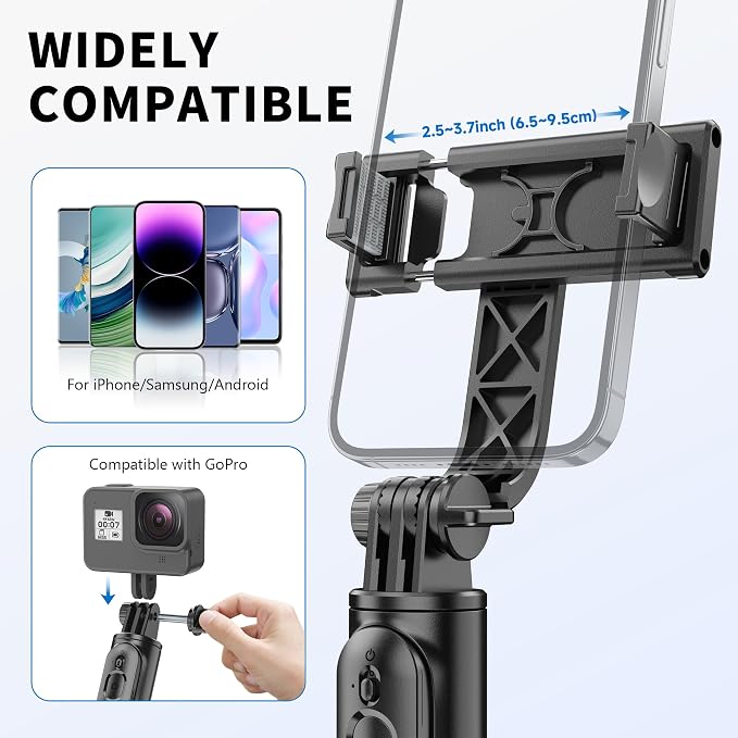 Selfie Stick Tripod, All in One Extendable & Portable iPhone Tripod Selfie Stick - Image 7