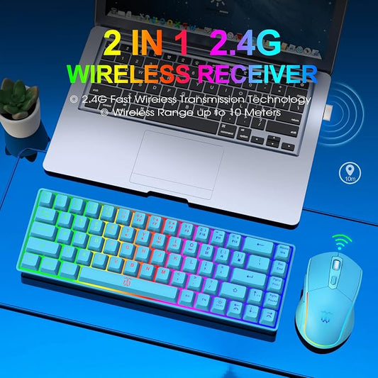 Snpurdiri 60% Wireless Gaming Keyboard and Mouse Combo, LED Backlit - Image 2