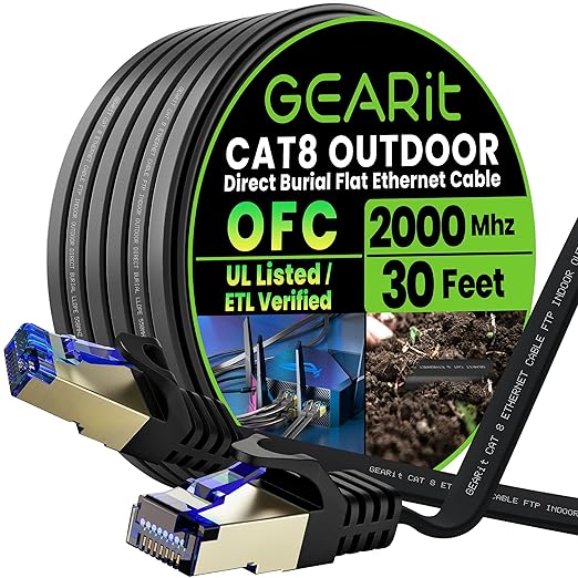 GEARit Cat 8 Outdoor Flat Ethernet Cable Direct Burial Rated LLDPE Jacket by GEARit