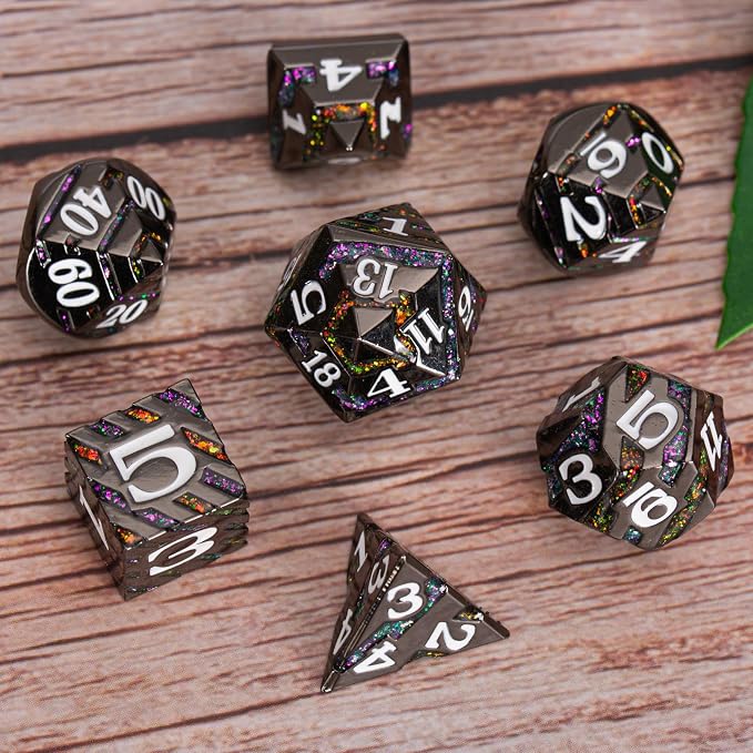 Metal Dice Set DND, Metallic Glitter Stripes D&D Dice Set - Image 2