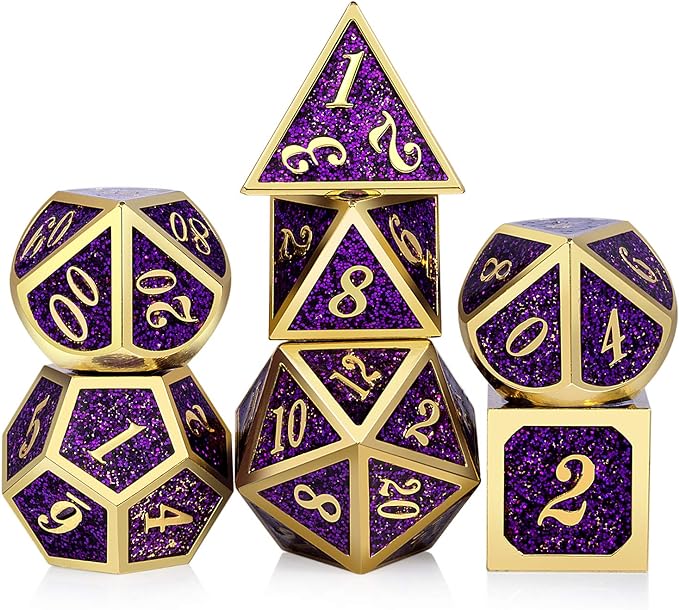 DNDND Glitter Purple Metal Dice Set, Solid Polyhedral DND Metallic Dice by DNDND
