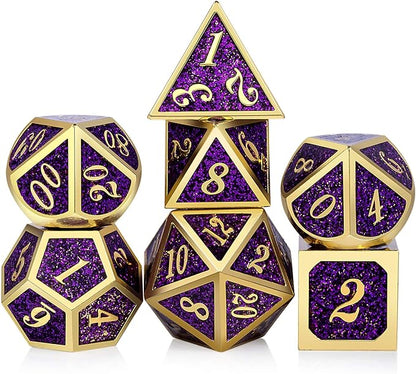 DNDND Glitter Purple Metal Dice Set, Solid Polyhedral DND Metallic Dice by DNDND