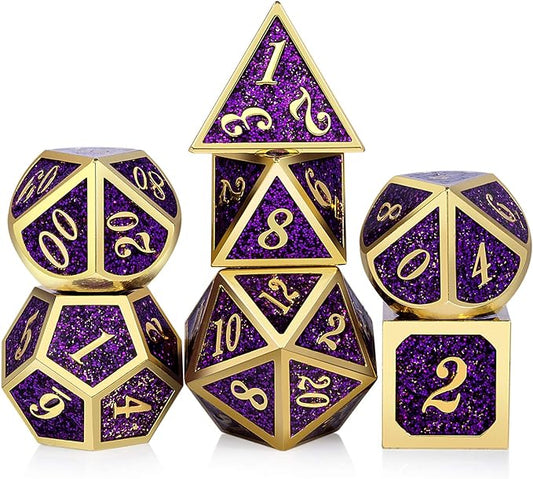 DNDND Glitter Purple Metal Dice Set, Solid Polyhedral DND Metallic Dice by DNDND