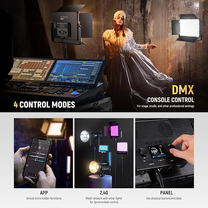 NEEWER 150W Bi Color LED Panel Video Light Kit, 1440 LEDs 49500Lux@0.5m - Image 6