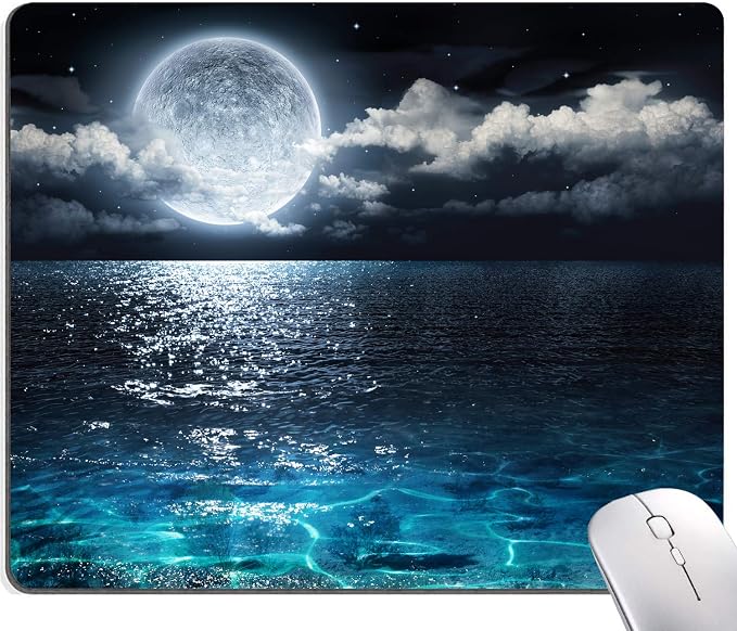Moon Illuminating The Clear Blue Ocean Design Mouse Pad, Mouse Mat Square by IMAYONDIA