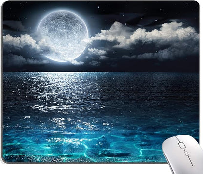 Moon Illuminating The Clear Blue Ocean Design Mouse Pad, Mouse Mat Square by IMAYONDIA