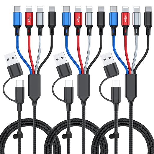 6 in 1 Multi Charging Cable 3Pack-6FT Multi USB Cable 3A Multi Charger Cable by Ankndo
