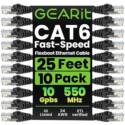 GEARit Cat 6 Ethernet Patch Cable 25 ft Black by GEARit