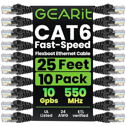 GEARit Cat 6 Ethernet Patch Cable 25 ft Black by GEARit