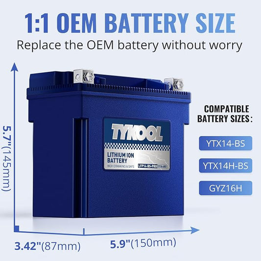 TYKOOL YTX14-BS/YTX14H/GYZ16H High Performance Lithium LiFePO4 Motorcycle - Image 2