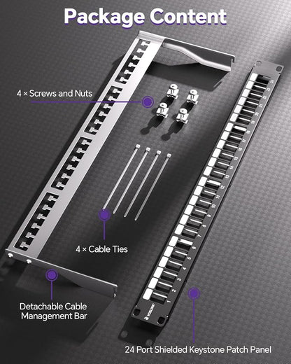 VCELINK 24-Port All Metal Blank Keystone Shielded Patch Panel, 1U Rackmount - Image 8