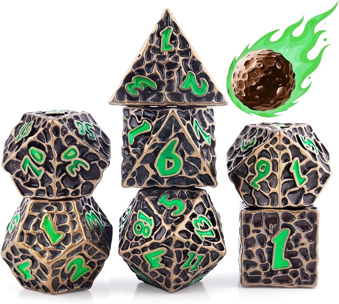 PJOY Metal Dice Set D&D for Dungeons and Dragons Green Metal Druid DND Dice by PJOYDice
