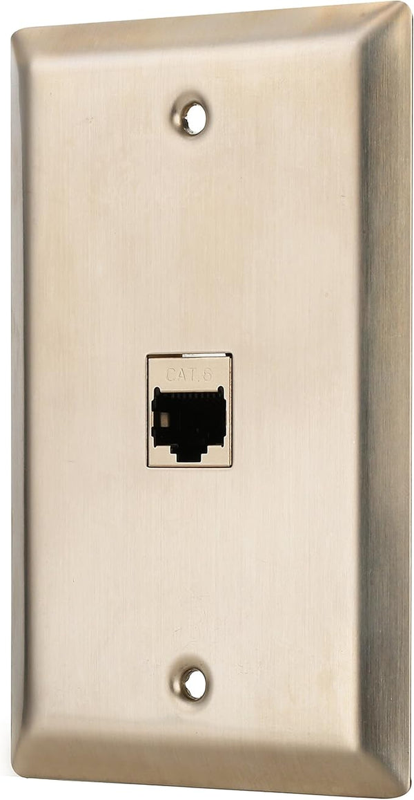 1 Port Cat 6 Shielded Female to Female Stainless Steel Wall Plate by LULOSK