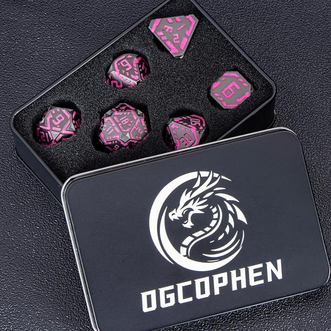 Metal DND Sci-fi Dice Set 7PCS Luminous Pink Stripe Polyhedral Dice - Image 7