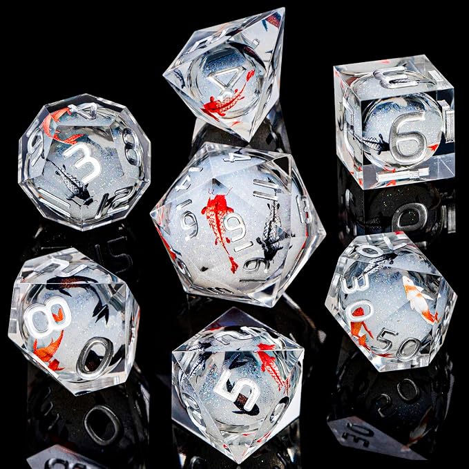 ARUOHHA DND Dice Set Liquid Core Koi Fish Sharp Edged Dragons Dice Compatible - Image 2