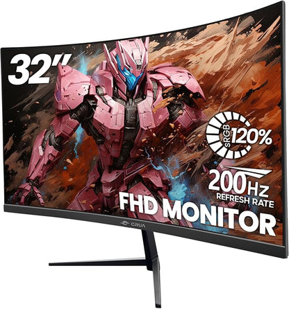 CRUA 32Inch Curved Gaming Monitor, FHD VA Screen 165Hz/200Hz, 1800R VA Screen by CRUA