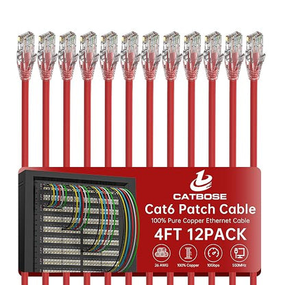 4 Feet Cat6 Patch Cables, Solid Pure Copper Patch Cord, Cat 6 Ethernet Cable by CatBose