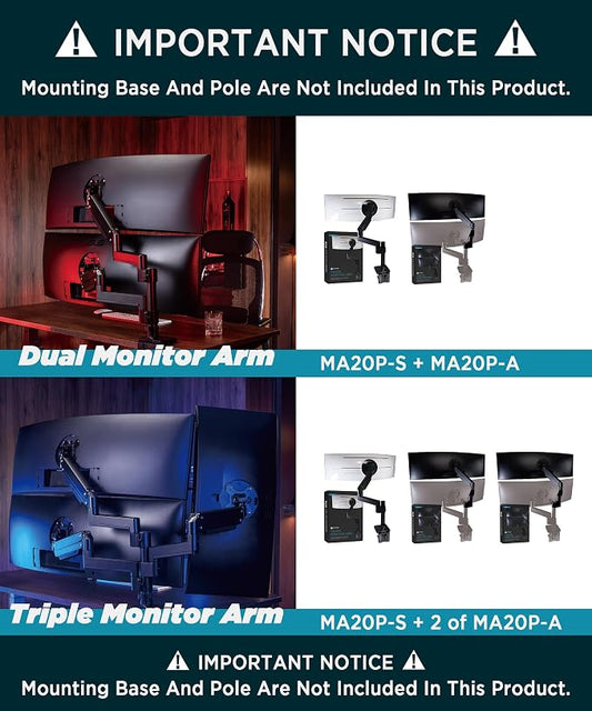 Heavy Duty Extension Arm Dual 49" Vertical Stacked Monitor Mount Height - Image 2