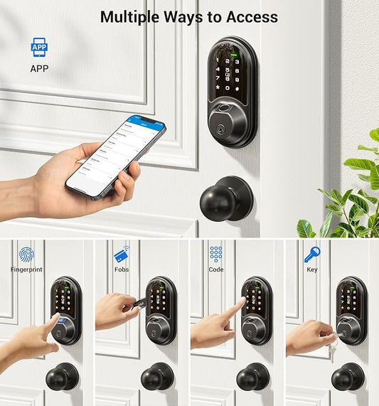 Veise RZ07C Smart Locks for Front Door, 2 Knob Handle Set, Fingerprint Keyless - Image 2