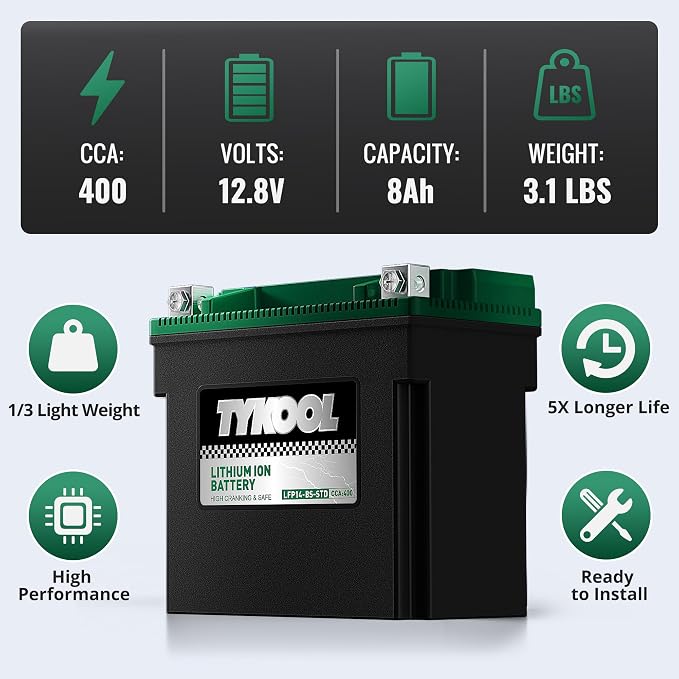 TYKOOL YTX14-BS-STD 400 CCA, Lithium LiFePO4 12v Motorcycle Battery, ATV Battery - Image 6