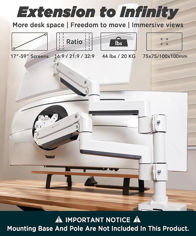 Heavy Duty Extension Arm Dual 49" Vertical Stacked Monitor Mount Height - Image 2