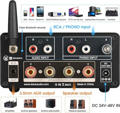 Douk Audio 2 Channel TPA3255 Bluetooth Amplifier 300W x2, Turntable Phono Amp - Image 8