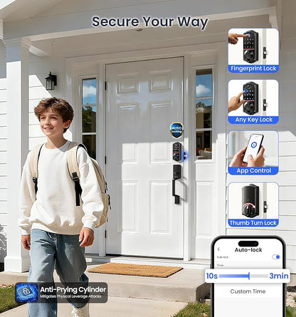 Veise VE017-D Smart Fingerprint Front Door Lock Set, App Control, 8-in-1 - Image 6