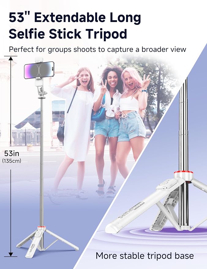 Selfie Stick Tripod with 2 Light, 3 Light Modes & 6 Brightness Levels - Image 2