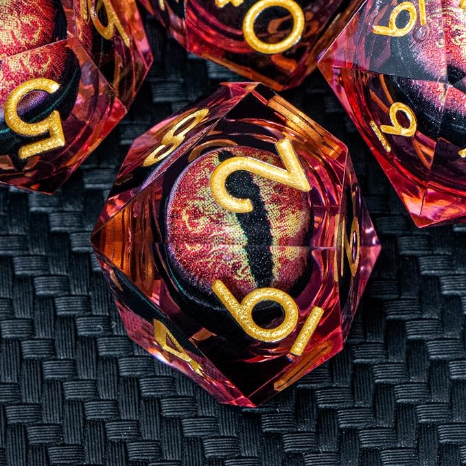 ARUOHHA DND Resin Dice Dragon Eye Dice Liquid Core Red Sharp Edged Dice Set - Image 7