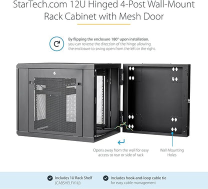 StarTech 4-Post 12U Wall Mount Network Cabinet w/ 1U Shelf, Ships Fully - Image 2