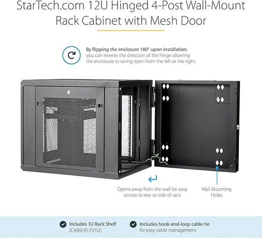 StarTech 4-Post 12U Wall Mount Network Cabinet w/ 1U Shelf, Ships Fully - Image 2