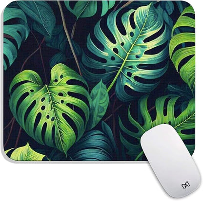 Square Mouse Pad Green Leaves, Personalized Premium-Textured Custom Mouse Mat by Armanza