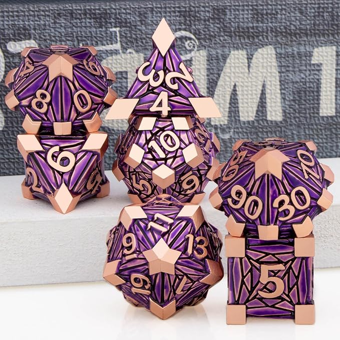 7PCS Metal DND Dice Set with Box, Debris RPG Purple D and D Dice - Image 5