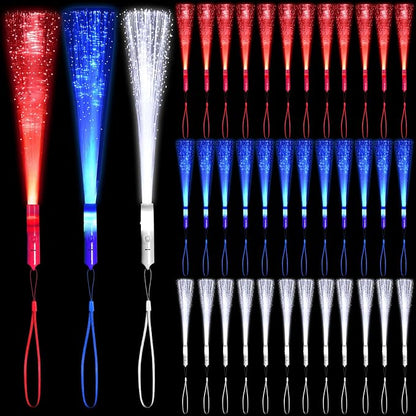 36 Pack Red Blue White Glow Sticks Light Up Fiber Optic Stick Glow Wands Bulk by NUDALA
