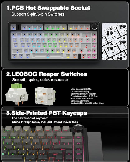 AULA F75 Pro Wireless Mechanical Keyboard, 75% Hot Swappable Custom Keyboard - Image 5