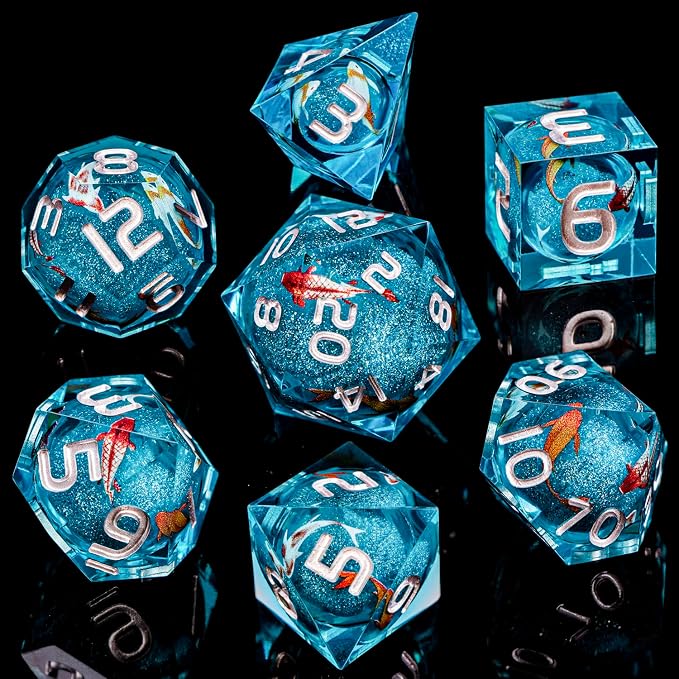 ARUOHHA Liquid Core DND Dice Set, Handmade RPG Koi Fish Dungeons Polyhedral - Image 2