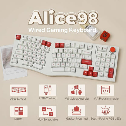 Feker Alice98 Ergonomic 98 Keys Custom Mechanical Keyboard, VIA Programmable - Image 2