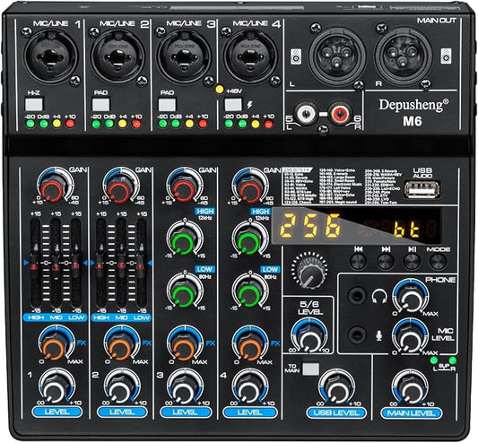 Depusheng M6 Portable Mini Mixer 6-Channel Audio Mixer DJ Console by Depusheng
