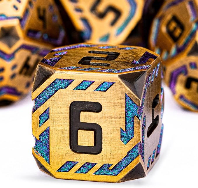 Metal DND Sci-fi Dice Set 7PCS Stripe Polyhedral Dice - Image 3