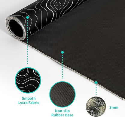 Topographic Contour Black Gaming Mouse Pad XL Geographic Map Lines Extended Big - Image 8