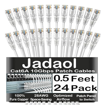 Jadaol UL Listed Patch Cables Cat 6a / Cat 6 0.5 ft 24-Pack, 10Gbps 550MHz Slim by Jadaol