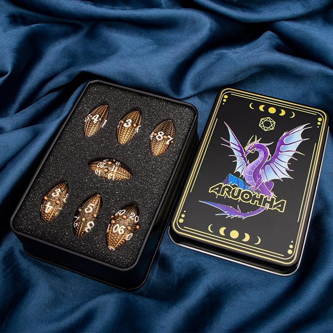 ARUOHHA DND Metal Dice Antique Gold Dragon Egg Dice - Image 6