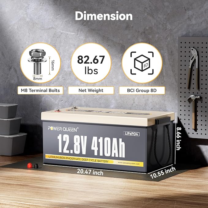 Power Queen 12.8V 410Ah LiFePO4 Battery, 5248Wh Energy Lithium Battery Built in - Image 2