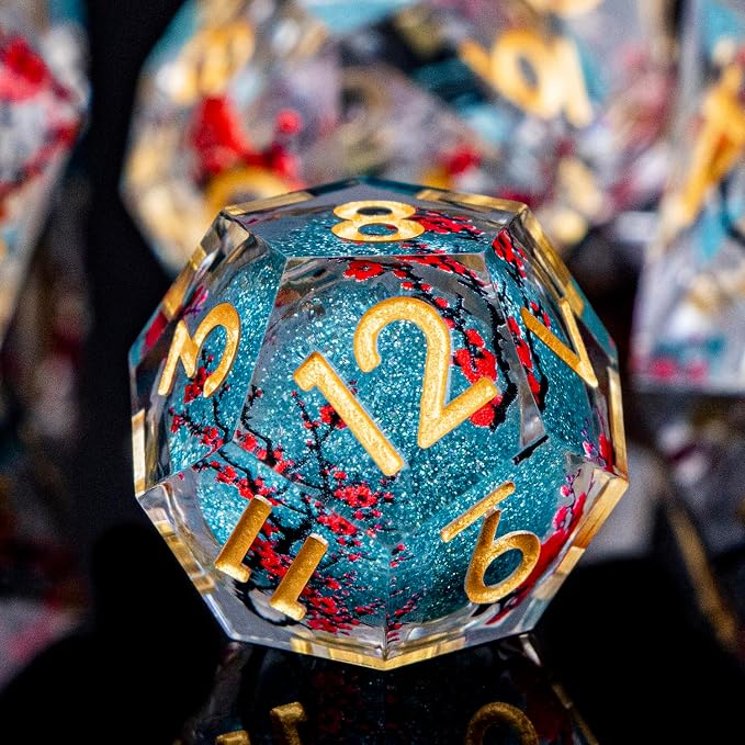 Plum Blossom DND Dice Blue Liquid Core Dice Set - Image 4