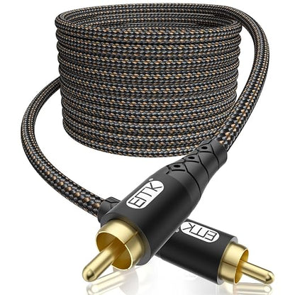 EMK RCA to RCA Subwoofer Cable – 24K Gold-Plated Connector Nylon Braided Double by EMK